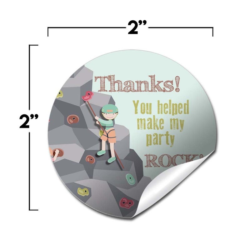 Amanda Creation Rock Climbing Birthday Party Thank You Sticker Labels, 40 2" Party Circle Stickers by AmandaCreation, Great for Party Favors, Envelope Seals & Goodie Bags - Image 2